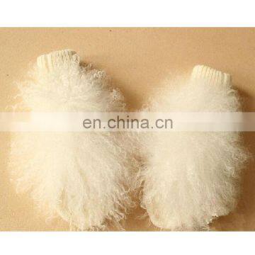 Winter popular white girl mongolian lamb fur knitted mittens for women