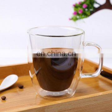 350ml Wholesale promotional clear borosilicate double wall glass coffee mug