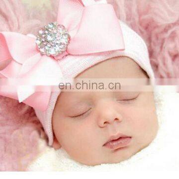 Newborn Infant Toddler Girls Baby Stripe Bowknot Rhinestone Beanie Hat Comfys Hospital Cap