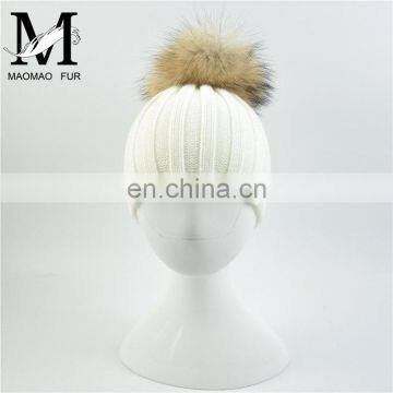 Wholesale New Fashion Hat With Raccoon Fur Ball Hand Knitted Baby Hat