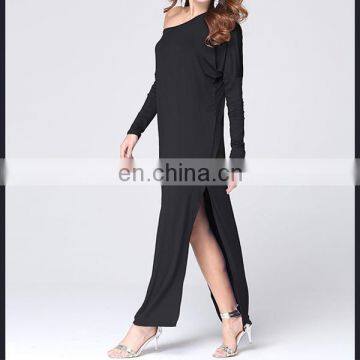 Asymmetric long sleeves lady long dress with side split