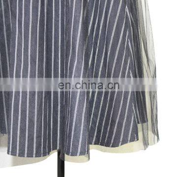 Hot Sale Knee Length Double Layers Stripe Lining Round Mesh Skirt photo-6