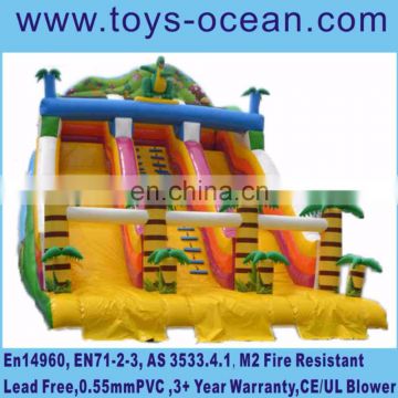 3 lanes cheap giant inflatable dinosaur jungle slide for sale