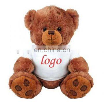 EN71 safety promotional toy plush teddy bear in White T-shirt red logo