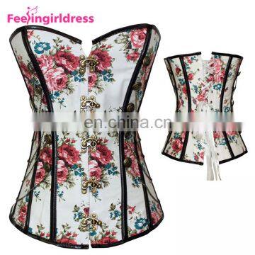 Thermal Waist 14 Plastic Bones Chains Decor Flower Pattern Corset