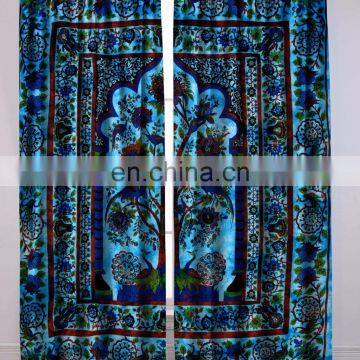 Indian Beautiful Peacock Tree of Life Curtains cotton Boho drapes Window Decor Turquoise Curtain Set