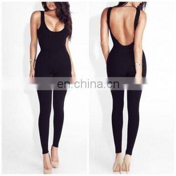 Mika72352 2017 Women Sexy Black Ribbed Low Back Jumpsuit In Black