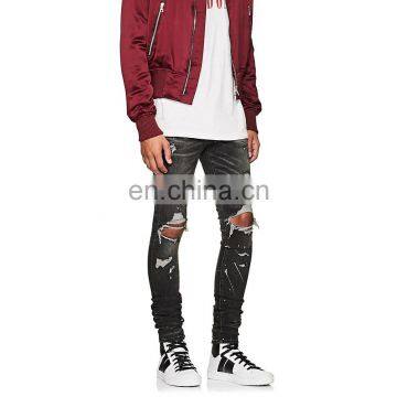 paint-splatter distressed slim fading black ripped skinny jeans men oem oed service