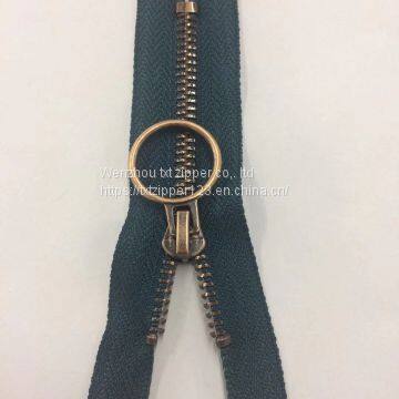 #3 #4 #5 #8  Metal  Brass Zipper with antique brass teeth,  circle puller   Close  End