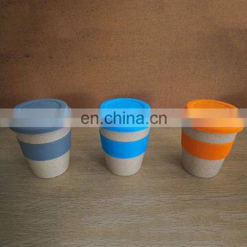 Creative bamboo and straw fiber drinking cup with lid for coffee milk