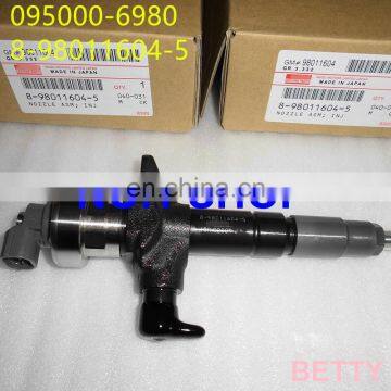 GENUINE AND BRAND NEW  COMMON RAIL INJECTOR  8-98011604-5 8980116045 fuel injector 095000-6980 for I-SUZU DMAX