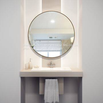 Decorative Modern Stainless Steel Frame Round Mirror Brushed Copper Round Wall Mirror photo-2
