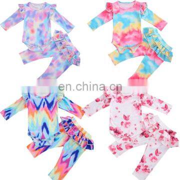 Infant Baby Girl Boy Clothes 0-18M Lovely Tie-dye Printed 5 Colors Long Sleeve Romper Tops+Ruffles Tutu Long Pants 2Pcs Set photo-2