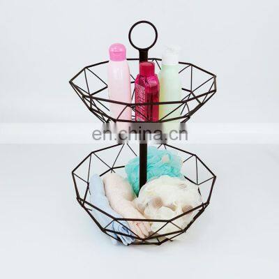 Nordic Home Kitchen Storage Organization Wire Mesh Food Holder Bowl Stand Hanging Fruit 2 Tier Metal Basket photo-2