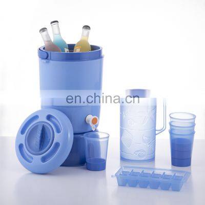 Outdoor Picnic Water Beverage Round Ice Cooler Double Wall 410 SS Thermo Jug 6L Plastic Ice Bucket set