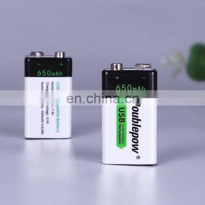 Doublepow Replace 9V primary battery with USB 650mah 9v Li ion Rechargeable battery For Smoke Detector With Two Lipo Batteries