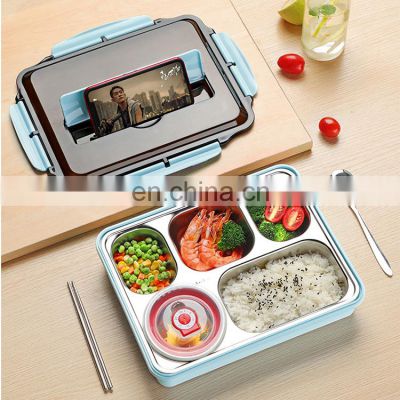 Portable Stainless Steel Double 5 Compartment Customised Air Tight Food Office Cordless Lunch Box