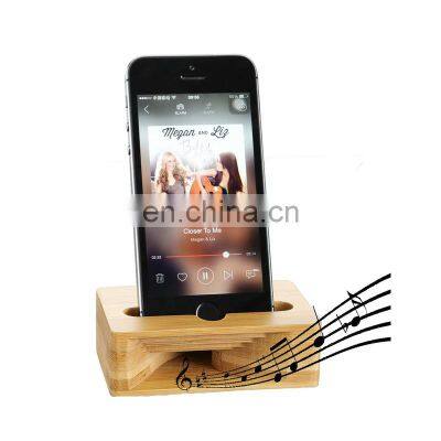 Bamboo Desktop Mobile Phone Holder Universal Portable Wood Cellphone Dock Cell Phone Stand with Sound Amplifier for iPhone X 8 7