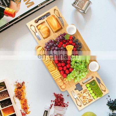 Natural Bamboo Cheese Charcuterie Platter Serving Tray Board Cutlery Set photo-5