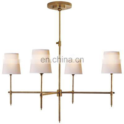 Nordic Style Black Metal Brass Linen Lampshade Chandelier Bedroom Living Room High Ceiling Decor Black Metal Bronze Chandelier