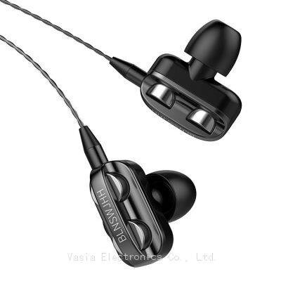 3.5mm In-ear Sports Game Headphones Earphone With Microphone Strong Bass Four Nuclear Double Circle Adjustable Volume