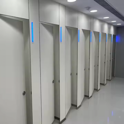 Wood grain color led light 12mm toilet partition/12 compact laminate toilet cubicle