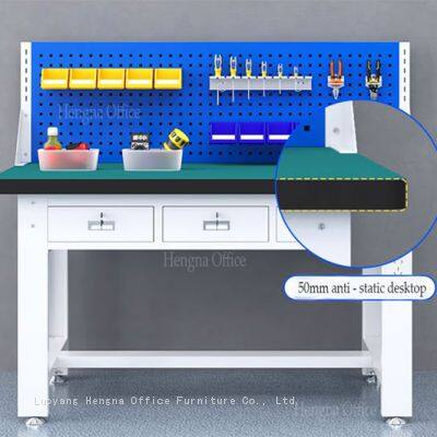 Heavy Duty Industrial Workbench With Pegboard Back Panel and Storage Drawers for Manufacturing Workshop photo-4