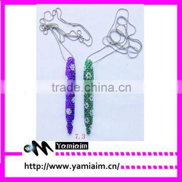 Fashion rhinestone necklace pen with custom charm