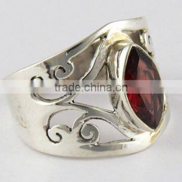 Delicate Red Garnet 925 Sterling Silver Ring, Silver Jewellery India, Gemstone Silver Jewellery