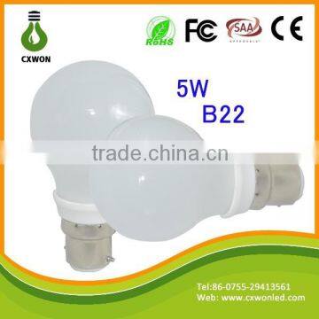 Light led china factory b22 e27 led lamp bulb 5w ceramic ce rohs saa led b22 bulb base