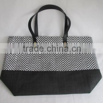 wave patten black/white paper straw beach bag