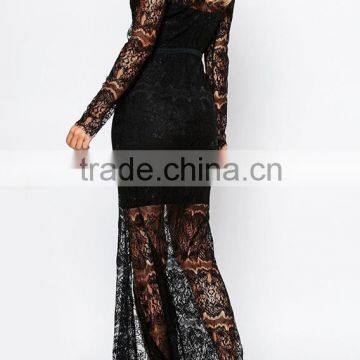 Black Lace Maxi Dress Mesh Lace Dress Ladies Sexy Transparent Lace Dress photo-3