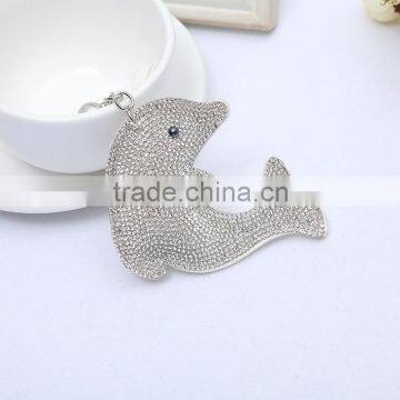 High Quality Metal Crystal Key Chain With Dolphin Pendant Women Bag Accessories Valentine's Day Gift