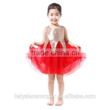 wholesale High-Quality Children Summer Red Frock Girl Dresses With Sequin Glitter Party TuTu Dress Lace Frocks