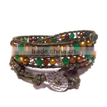 MMBR699A001 Handmade in Thailand Handwoven Stone Beaded Bracelet Boho Fashion Jewelry Semiprecious Stone Summer 2016