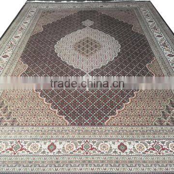 Black-Beige Mahi Tabriz Woolen and Silk Carpet