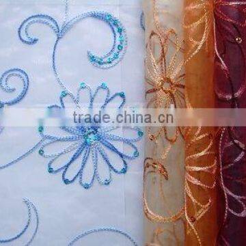 Polyester organza embroidered curtain with sequin and spangle