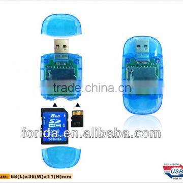 Two cap transparent SD and TF USB 3.0 card reader