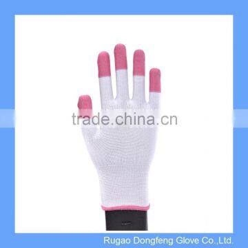 New Customized Dexterous Polyurethane Finger Glove With Red PU On Fingertips