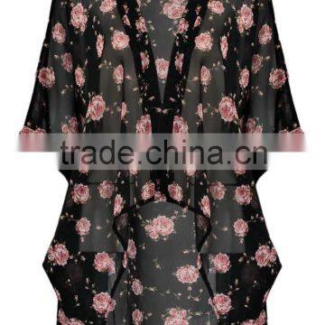 Rose print women kimono for factory price