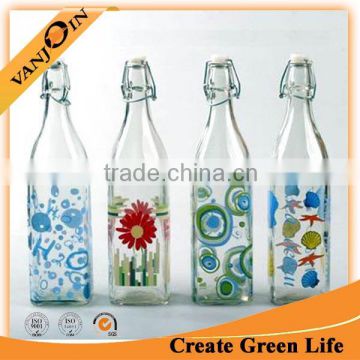 Customized Glass Bottle with Decal and Swing Top