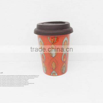 fashion ceramic red travel mug with silicone lid