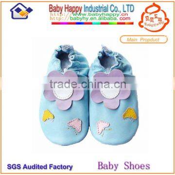 2014 Fashion Wholesale Shenzhen Flower & Butterfly Dark blue Baby Genuine Leather Shoes