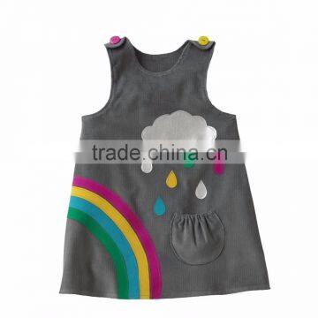 (CD929#GREY )2-6Y children clothing dress rainbow applique corduroy dress