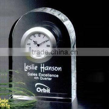 Crystal Laser Engraving Cristal Glass Table business Clock for Wedding Souvenirs decoration gift or office gift set