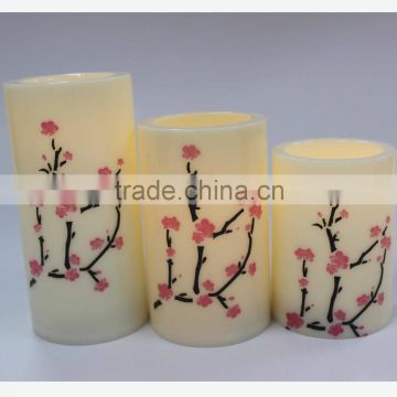 Battery operated romantic plum blossom printing candle plastic led candle