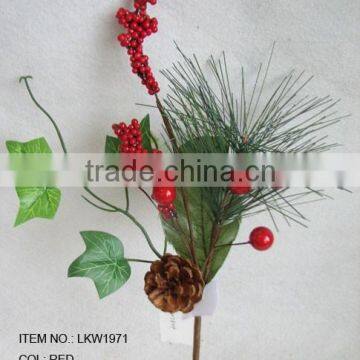 2015 newest special artificial holly morning glory leaf and foam red berry pick 15" branches pick for chrismas decoration pick