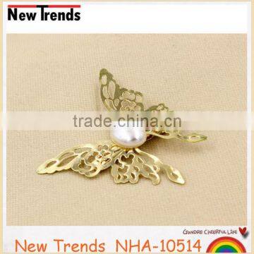 2015 fashion hot sale newest golden pearl butterfly hair clip