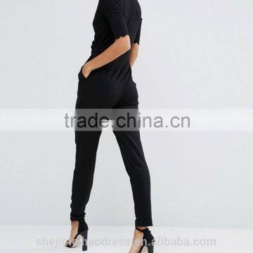 2016 Women Sex Elastic V-neckline Side Pockets Pure Color Pencil Pants Jumpsuit photo-2