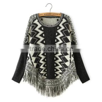 Fringed hem bats LONG sleeve turtleneck sweater loose sweater